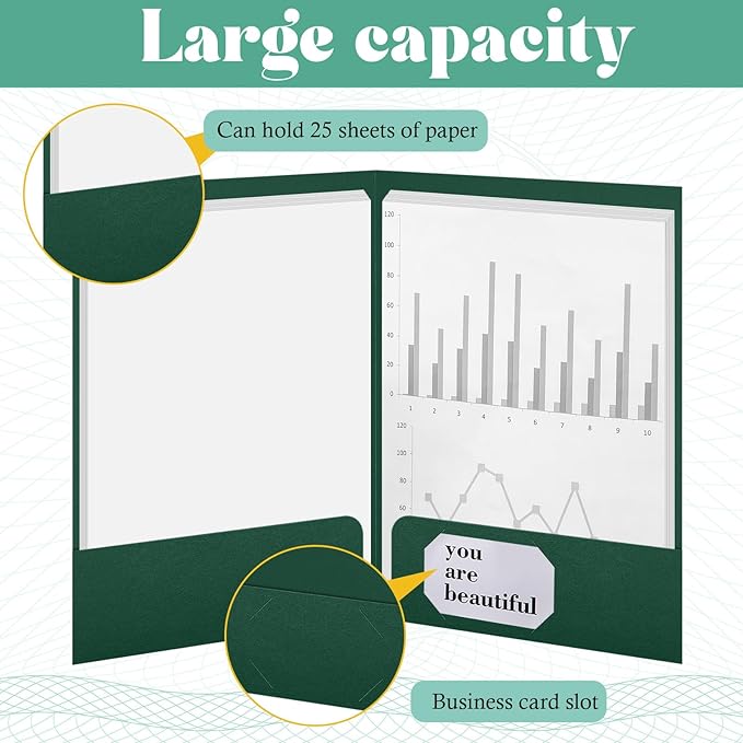 Harloon 40 Pcs Tax Return Folders 12 x 9 Inches 2 Pocket Folders Bulk Gold Foil Stamped Heavyweight Folder, Holds 8 x 11 Inches Letter Size Paper(Green,Cardboard)