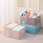 PRANDOM Extra Large Collapsible Storage Cubes with Lids Fabric Decorative Storage Bins Boxes Organizer Baskets with Cover Handles for Bedroom Closet Living Room 19.6x15.7x11.8 Inch 3 Pack