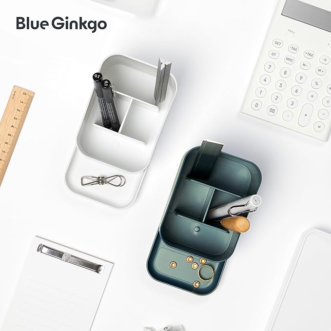 BLUE GINKGO Desk Holder – Korean-Made Office Organizer for Pencils, Pens, Notes, and Desk Supplies (Green)