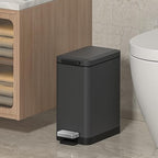 Mbillion Bathroom Trash Can with Lid Slim Stainless Steel Small Bathroom Garbage Can 10 Liter, 2.6 Gallon Soft Close, Step Pedal, Slim Wastebasket for Toilet, Office, Bedroom,Dark Grey