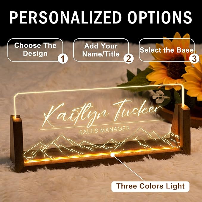Desk Name Plate Personalized, Custom Office Light Up Name Plate for Desks, Desk Decorations for Women Men Office, Employee Appreciation Gifts for Coworkers