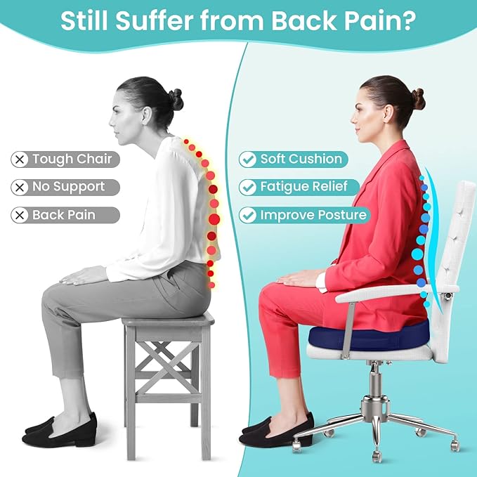 Office Chair Seat Cushion, Cooling Gel Enhanced Memory Foam Cushion for Long Sitting - Back, Sciatica, Coccyx, Tailbone Pain Relief Pillow - for Office, Gaming, Car, Wheelchair - Blue, Large
