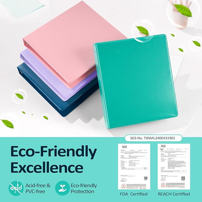 BinderX Extra Durable 3 Ring Binder, Round Rings 1 Inch Binder, Fits 175 Sheets of 8.5x11 Paper, Customizable View Cover with Inside Pockets, Cute 1" Binders, 1 Inch Binders 3 Ring, Navy Blue