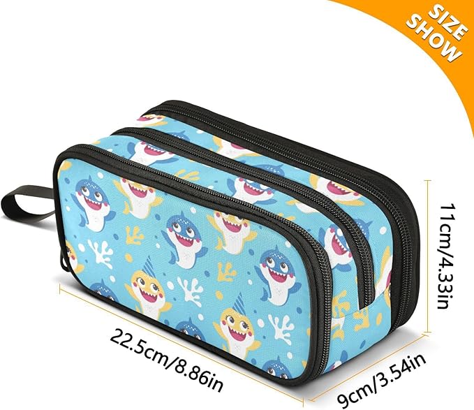BOENLE Custom Cute Baby Shark Pencil Case Box Boys Girls Personalized Name Large Pencil Pouch Stationery Pen Bag Organizer for Kids Adults School Office