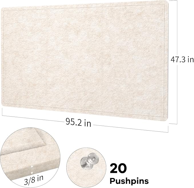 Lightomorrow Extra Large Bulletin Board - 96 x 48 Inches, Decorative Felt Pin Board for Wall - 8' x 4' Foldable Photo Display Board with Self-Adhesive Tape, Includes 20 Push Pins - Oatmeal