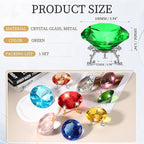 PATIKIL Diamond Crystal Paperweight, 100mm / 3.94" Crystal Paperweight Paper Weight with Silver 25 Metal Base for Home Office Desktop Table Decor Wedding Party Ornaments, Green