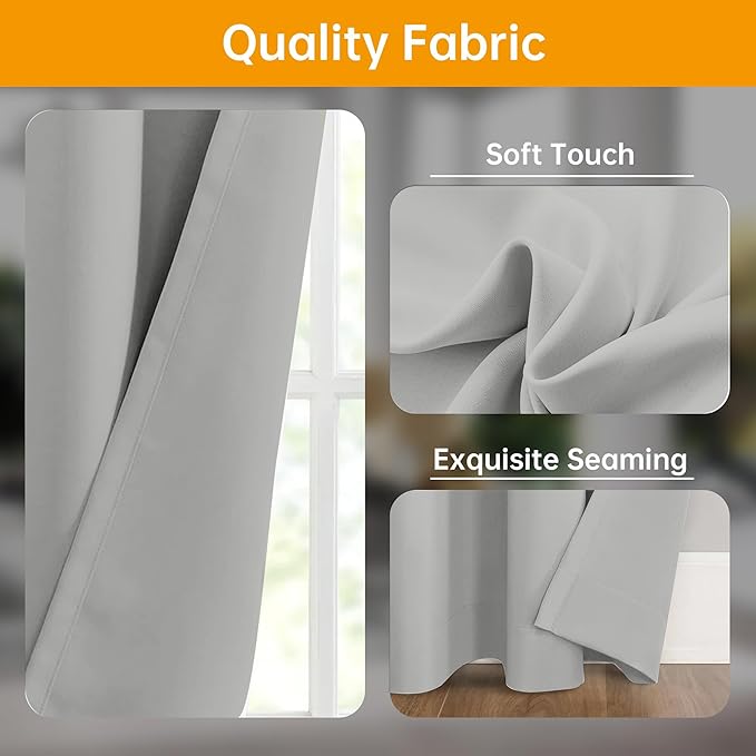 Hoeflife Room Divider Curtains Blackout Floor to Ceiling Curtain with Hook Wall Mount Sliding Door Curtains Ceiling Mount Extra Wide Curtain Wall Divider for Room Separation(Light Grey,W180 x H96 in)