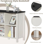 Joaxswe Farmhouse 6 Cube Bookshelf, Antique White & Black Wooden Storage Organizer Book Shelf, 47" Cubby Hallway Bookcase, Kids Toy Storage Cabinet, Modern Open Book Case for Living Room, Playroom