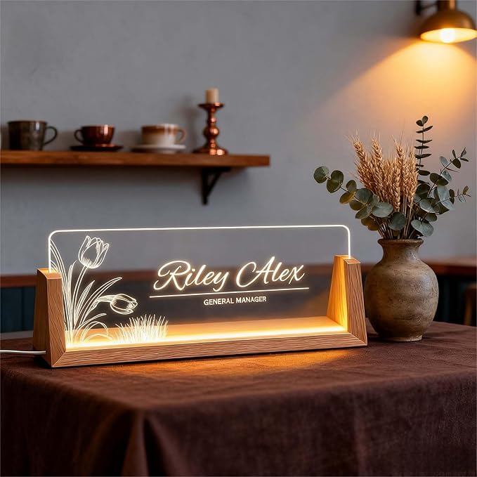 Light Up Desk Name Plate Personalized, Custom Office Sign for Boss Coworker Team, Employee Recognition Gifts, Modern Workplace Decor