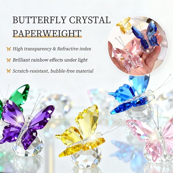 PATIKIL Butterfly Crystal Paperweight, 75mm / 3 Inch Crystal Paperweight Paper Weight for Home Office Desktop Table Decor Wedding Party Jewelry Ornaments, Yellow