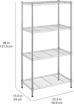 Amazon Basics 4-Shelf Adjustable, Storage Shelving Unit, (200 Pound Loading Capacity per Shelf), Steel Organizer Wire Rack, 13.4"D x 23.2"W x 48"H, Chrome