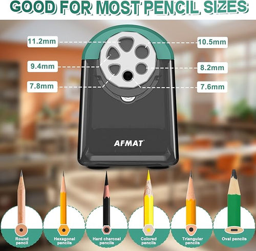 AFMAT PSX2 Heavy Duty Electric Pencil Sharpener 6 Holes, Classroom Pencil Sharpener for 6-11mm Pencils, Auto Stop, Super Fast, Save Pencils, School Teacher Must Have Pencil Sharpeners Plug in, Green