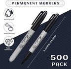 Thenshop 500 Pack Black Permanent Markers Bulk - Fine Point Permanent Marker Quick Drying Waterproof Pens for Doodling Writing Marking Classroom Work on Wood Metal Stone Glass, Office School Supplies