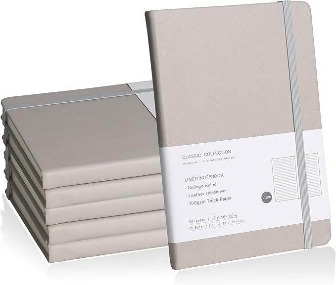 EMOMAS Lined Journal Notebook, 6Pack Hardcover Notebook for Men & Women – Journals for Writing, Work, School, Home & Daily Notes, 160 Pages – Medium A5, 5.7"x8", 100 gsm Thick Paper (Grey)