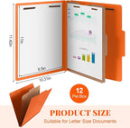 Skyygemm 12 Pcs Classification Folders Letter Size, 1 Divider Pressboard File Folder with Fasteners, Expanding File Organizer Bulk for School Teachers, Office Employee, Coworker, Staff (Orange)