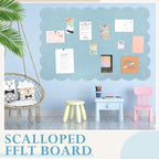 Mooliwe Scalloped Felt Bulletin Board 48 x 36 Inches Foldable Light Blue Pin Cork Board Alternative for Wall, 4' x 3' Trifold Picture Vision Self Adhesive Bulletin Decorative