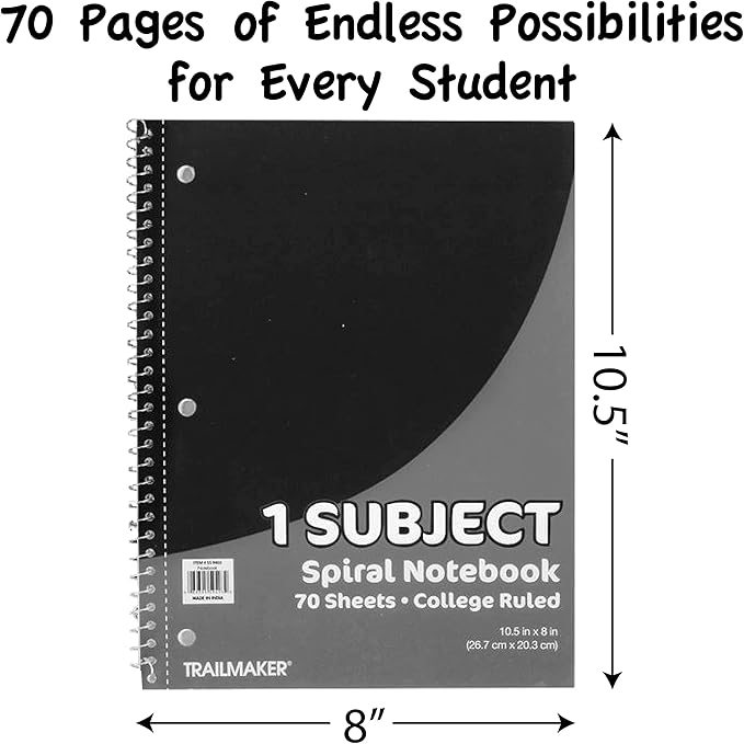 Trail maker Bulk Notebooks (50 Pack), One Subject Notebooks Wide Ruled, 70 Sheets,Spiral Bulk Notebooks for Kids, School Supplies, Journaling, Note Taking, Students, and Work