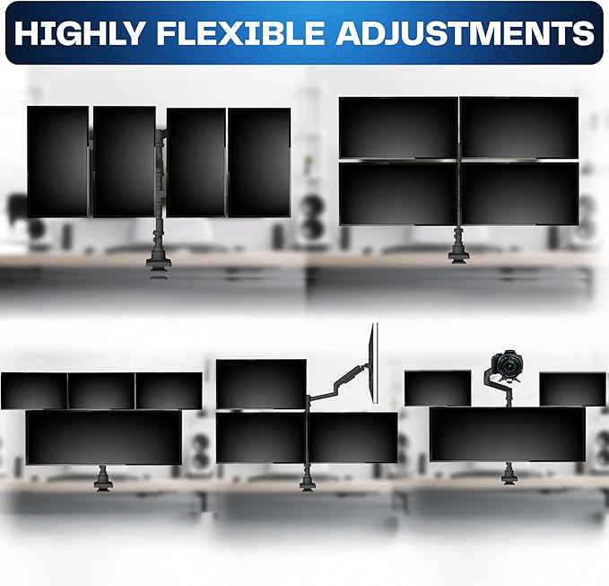 VIVO Pneumatic Arm Quad Ultrawide Monitor Extra Tall Desk Mount for Up to 49 inch Screens Individual Arm Capacity, Max 38 inch Screens for 4 Ultra Wides Up to 44 lbs, Black, STAND-V400D