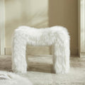 ZYKZYK Modern Vanity Stool Ottoman, Backless Faux Fur Small Footstool for Makeup Room, Living Room, Bedroom, Entryway Portable and Comfortable Seating (Single Piece) White