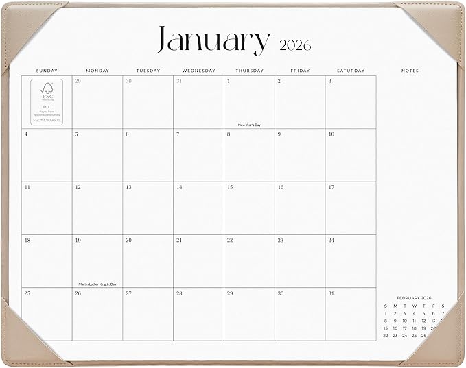 Cabbrix Desk Calendar 2026 with Desktop Mat, Simplified Medium Desk Pad Calendar 15" x 12" January 2026 to June 2027, Desk Blotter Calendar for Home School and Office (Apricot)