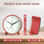 Analog Alarm Clock, 4 inch Super Silent Non Ticking Small Clock with Night Light, Battery Operated, Simple Design, Old Fashioned Style Wine-red Decor, for Bedroom, Bedside, Desk, Adult, Kid, Gift, Red