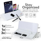 HURUC Small Glass Desktop Whiteboard with Storage,15.3"x7.08"x2.16" inch Desk White Board with Markers & Duster, Desktop Dry Erase Board, Desk Buddy Organizer for Home, Office, School (White)