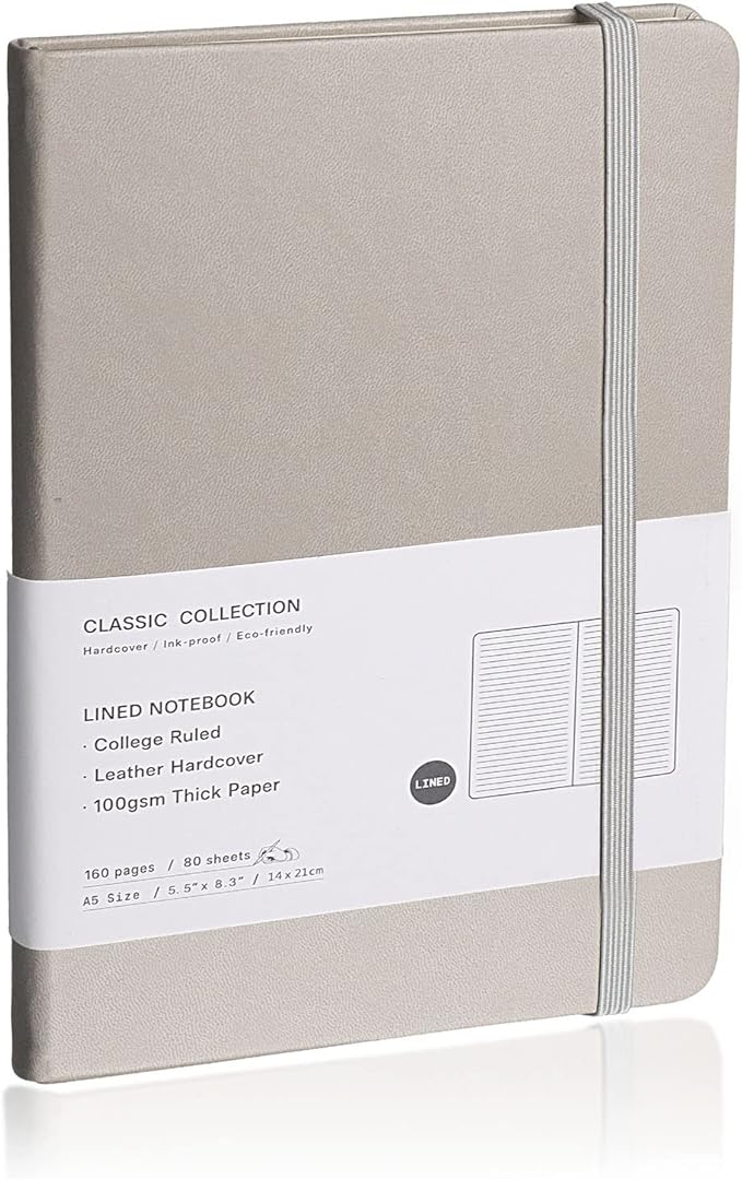 EMOMAS Lined Journal Notebook – Hardcover Notebook for Men & Women – Journals for Writing, Work, School, Home & Daily Notes, 160 Pages – Medium A5, 5.7"x8", 100 gsm Thick Paper (Grey)