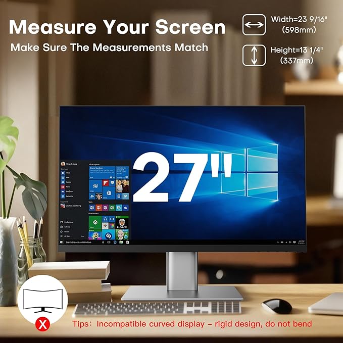 OMOTON Magnetic Computer Privacy Screen for 27 Inch 16:9 Aspect Ratio Computer Monitor, Hanging Removable Privacy Eye Protection Anti Glare Blue Light Shield Filter, Anti-Spy Protector