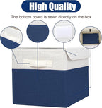 Bagnizer Large 22 Quart Linen Fabric Foldable Storage Bin Cube Organizer Basket with Flip-Top Lid & Handles, Clothes Blanket Box for Home, Office, Closet, Navy Blue & White, 4 Pack 14.6 x 9.5 x 9.5