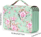 Vomgomfom Colored Pencil Case - 200 Slots Pencil Holder with Zipper Closure Twill Fabric Large Capacity Pencil Case for Watercolor Pens or Markers, Pencil Case Organizer for Artist or Student (Green Rose)