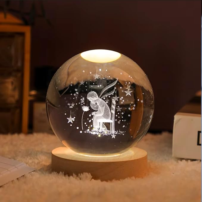 C&M 3D Boy & Rose Crystal Ball Night Light,Boy & Rose Figurine Lamp,Decorative Glass Sphere Ball Paperweight Crystal Sea Animal Decorations for Home (Boy & Rose)