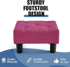 BRIAN & DANY Small Foot Stool, Linen Foot Stools with Legs, Stable Small Footstool for Living Room, Dragon Fruit Red
