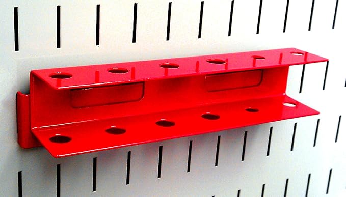 Wall Control Screwdriver Holder Bracket Slotted Metal Pegboard Accessory Slotted Tool Board - Red