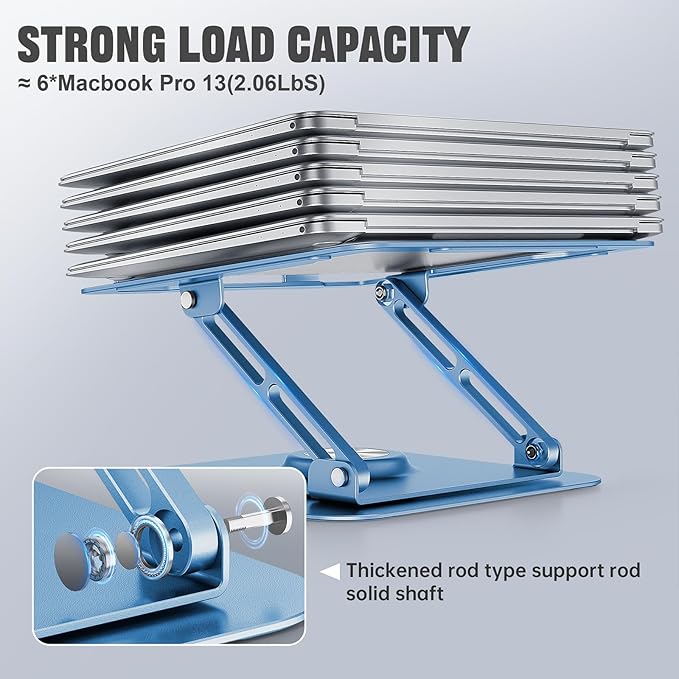 JOYEKY Laptop Stand for Desk, Adjustable Computer Stand with 360° Rotating Base, Ergonomic Laptop Riser for Collaborative Work, Foldable & Portable Laptop Stand, fits for All 10-16" Laptops (Blue)