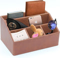 Boershun Desk Organizer, Mail Organizer Countertop, Bills Organizer, Mail Sorters, Magazine Holder, Desk Organizer and Accessories for Office Supplies, Brown Leather