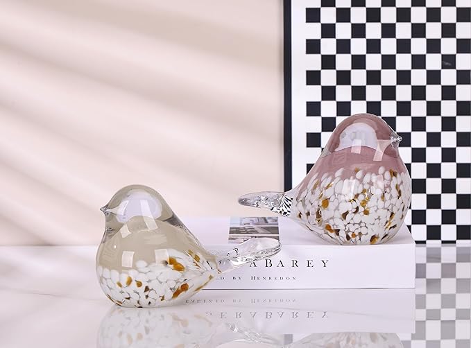 WUBIANJIE Hand Blown Glass Bird Statue Collectible Animal Art Paperweight, Living Room Bedroom Bookshelf Coffee Table Small Ornaments Shelf Home Decoration (Yellow)