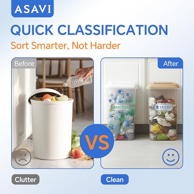 ASAVI Trash & Recycle Stickers – 2-Pack Self-Adhesive Vinyl Labels, Waterproof & Durable (Brushed Silver Green Blue, Medium 6.3 x 2.7 inches)