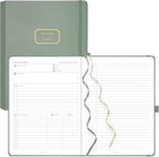 EMSHOI Meeting Notebook for Work with Action Items - 320 Pages B5 Thick Project Planner Agenda Organizer Work Notebook for Women Men Office Business, PU Leather Hardcover, 7.5" x 10", Green