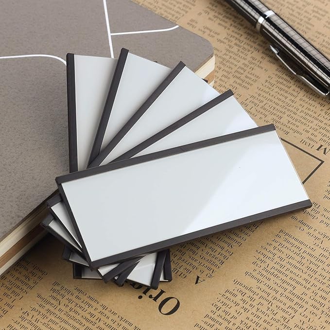 LLPT Magnetic Label Holder 4" x 2" 26 Packs C Channel White Paper Cards Protective Film Strong Removable for Shelf White Board Toolbox Metal Wall Cabinet Drawer(MH42026)