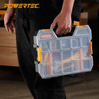 POWERTEC Stackable Tool Box Organizer with Removable Dividers - 17 Compartments, Interlocking, Portable Design, 2-Pack (72118-P2)