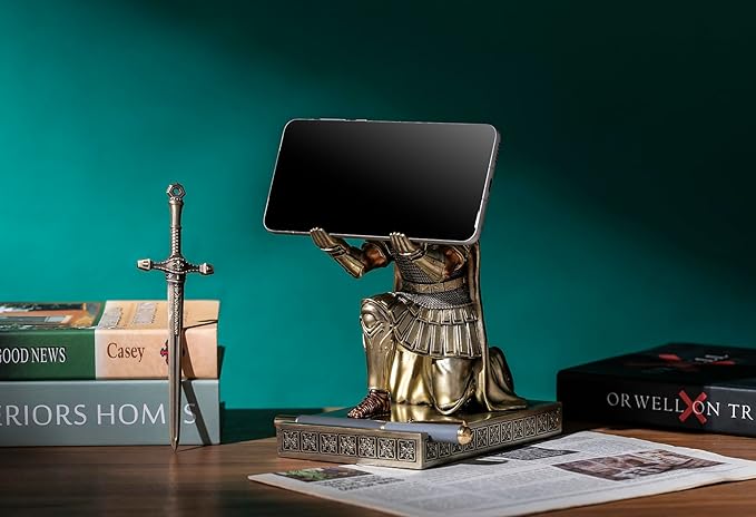 HDMbigmi Centurion Cloak Warrior Knight Pen Holder Mobile Phone Stand Desk Organizers and Accessories as Gift for Office and Home (Bronze)