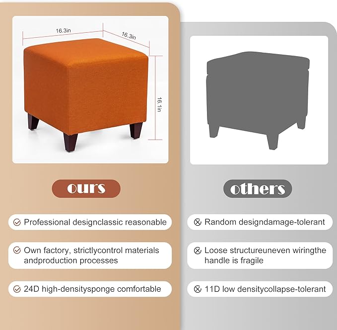 Edeco Ottoman with Square Cube Design, 16 Inch Footstools and Ottomans Small, Large Load Capacity, Square Foot Rest Ottoman for Living Room