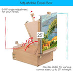 MEEDEN Large Tabletop Easel Sketchbox, Adjustable Solid Beech Wood Desktop Easel Box, Travel Easel for Artists, Table Top easels for Painting, Wooden Art Storage Box for Artist, Adults & Beginners