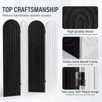 Asnefeli Room Divider 4 Pnale, Folding Privacy Screen, Foldable Wood Arched Room Divider Wall, Portable Partition Screen, Partition Divider for Room Separation for Home Office Bedroom, Black/White