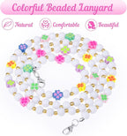 Teacher Lanyard with ID Holder Cute Flower Wooden Beaded Lanyards for ID Badge Holders Retractable Badge Reel Keys Eyeglass Chains