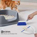 NACENA Mini Broom and Dustpan Set, Small Dust Pan and Brush Set with Handle Dustpan Teeth for Cleaning Hair Suitable for Office Desks Drawers Sofas Outdoor Camping, Blue