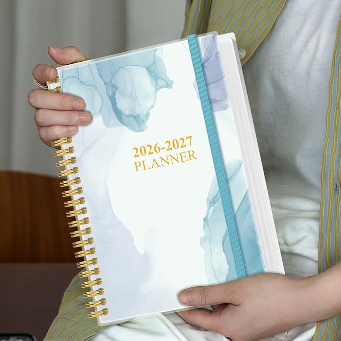 2026-2027 Planner - 18 Months Weekly & Monthly Planner from January 2026 - June 2027, Spiral Notebook 2026-2027 with Elastic Closure, Inner Pocket, Medium 5.8" x 8.3", Blue Watercolor