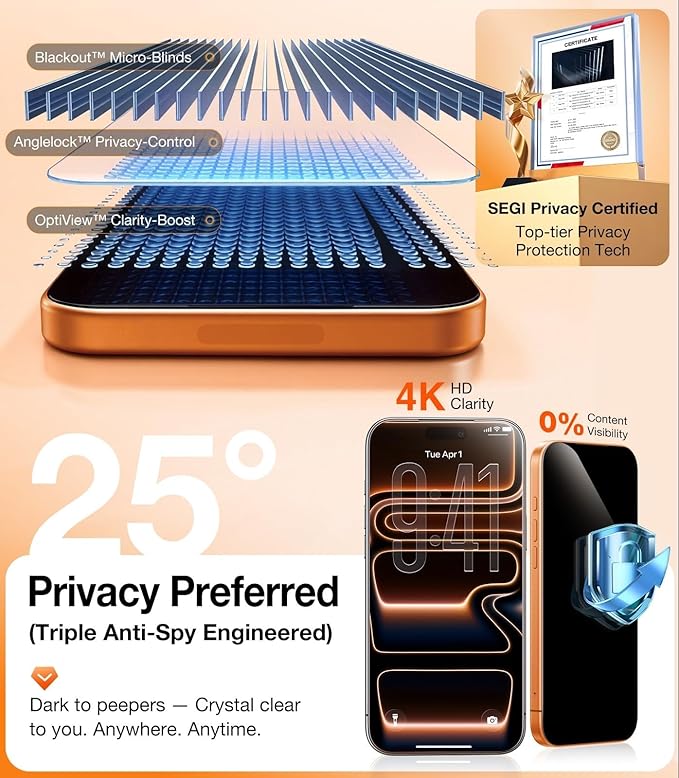 UltraGlass TOP 9H+ Armor for iPhone 17 Privacy Screen Protector [No.1 Military Grade Shatterproof] Privacy Screen iPhone 17 Tempered Glass [100% Anti-Spy] Longest Durable, 2 Pack