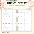 SUNEE 2026 Planner, Weekly and Monthly Calendar Planner, January 2026-December 2026, Daily Agenda with Tabs, Note Pages, Spiral Binding, 6.4"x8.3", Watercolor Flowers