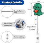 Cute Dinosaur Pediatric Nurse Badge Reel, Retractable ID Card T-Rex Badge Holders, Name Tag Work Badge Clip for ICU RN MA OB GYN Social Worker Nursing Student Psychologists ED DR Radiologist Coworkers